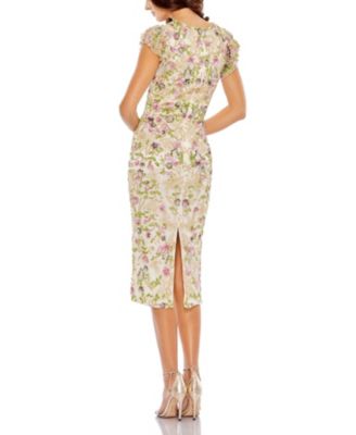 Floral Embellished Flutter Cap Sleeve Dress