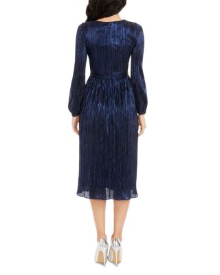 Holly Long Sleeve Metallic Pliss&eacute; Dress