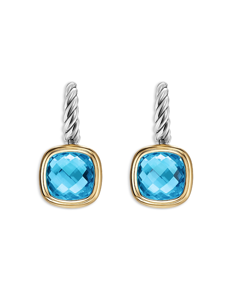Albion Drop Earrings in Sterling Silver with 18K Yellow Gold and Blue Topaz, 10mm