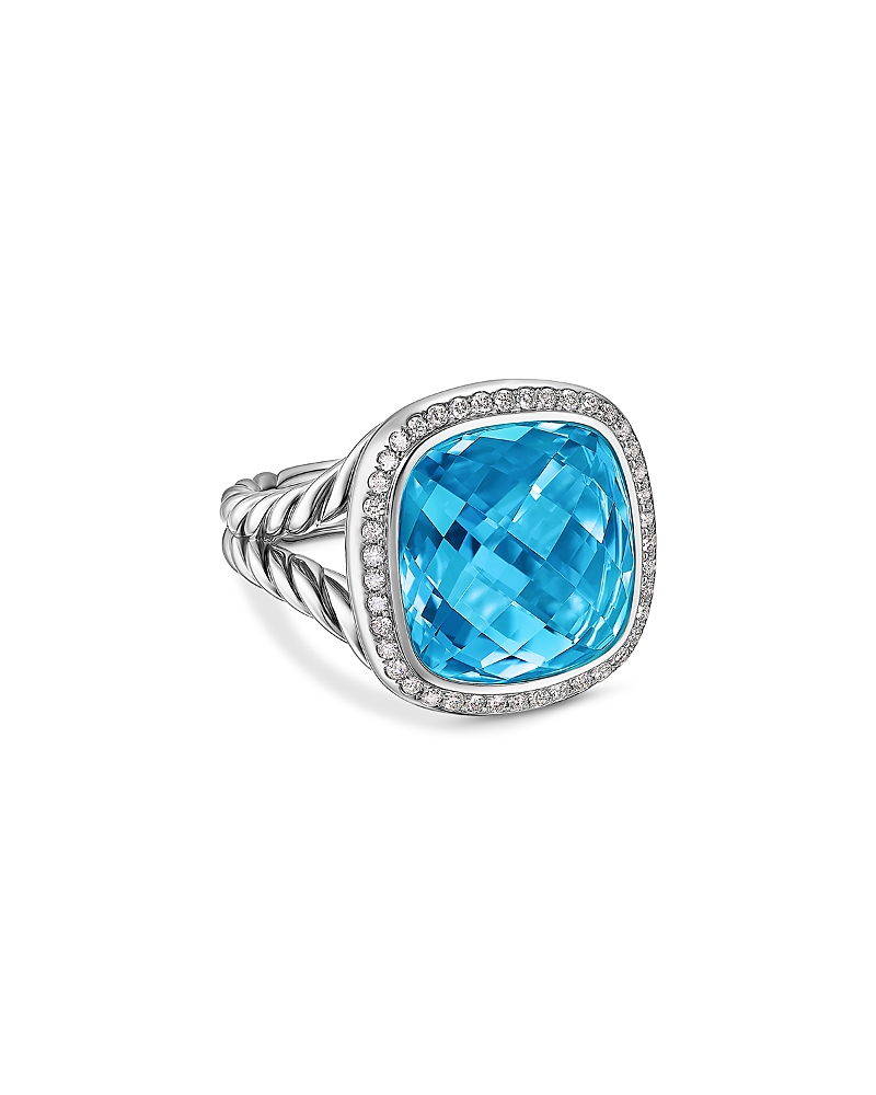 Albion Ring in Sterling Silver with Blue Topaz and Diamonds, 15mm