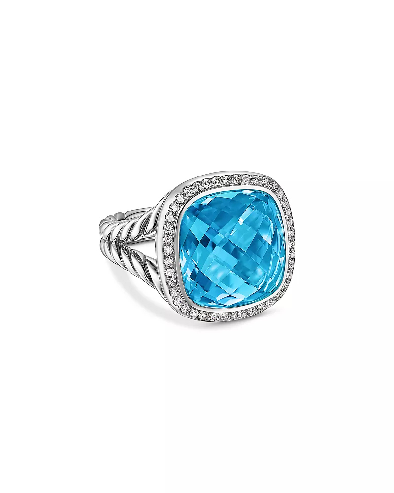 Albion Ring in Sterling Silver with Blue Topaz and Diamonds, 15mm