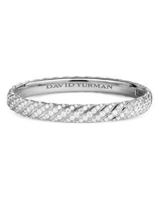 Sculpted Cable Bangle Bracelet in 18K White Gold with Diamonds, 8mm Description