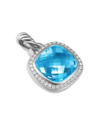 Pendant in Sterling Silver with Blue Topaz and Diamonds, 11mm