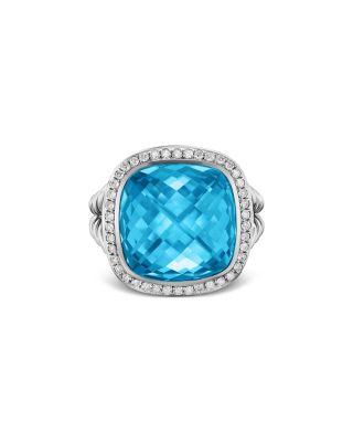 Albion&reg; Ring in Sterling Silver with Blue Topaz and Diamonds, 15mm
