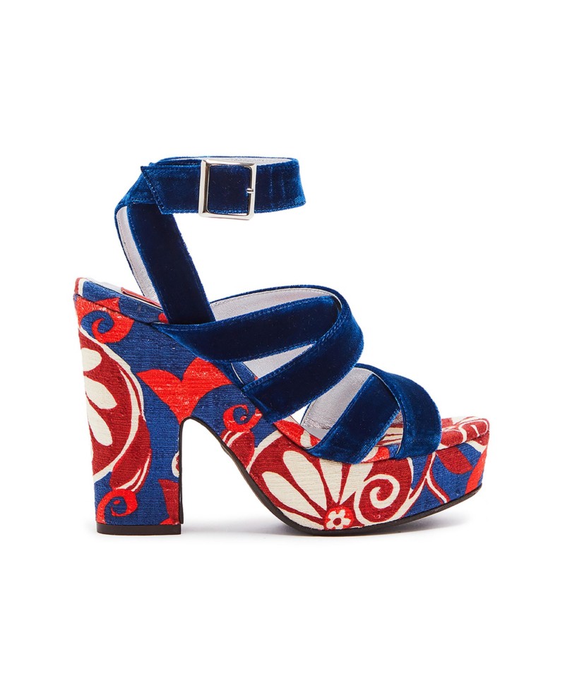 La DoubleJ Women's Medal Wedge Sandal in Moonflower Navy
