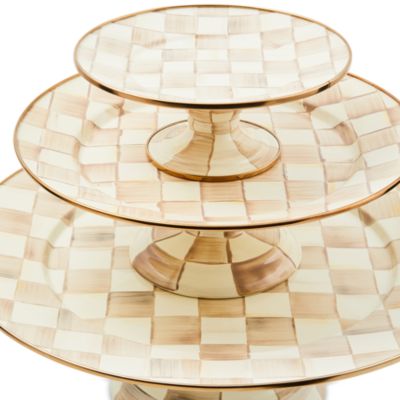 Mocha Check Small Pedestal Platter