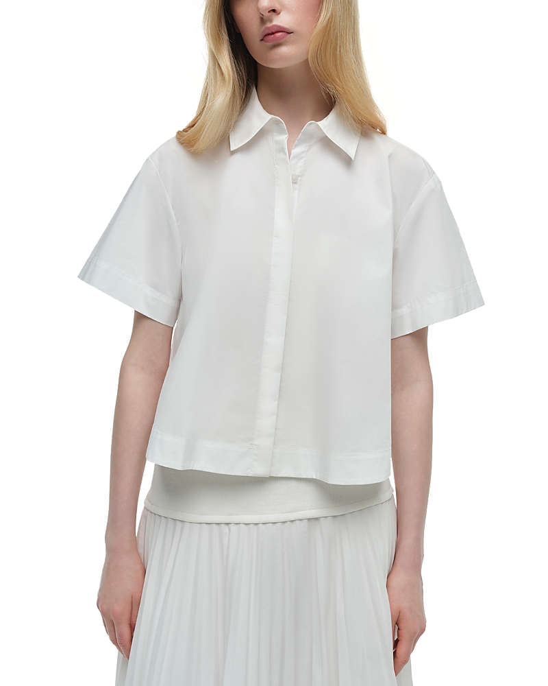 Simkhai Bernie Pleated Short-sleeve Shirt In White