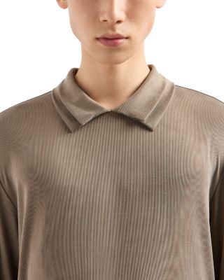 Textured Stretch Long Sleeved Polo Shirt