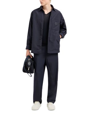 Padded Regular Fit Button Down Shirt With Leather Logo Patch 