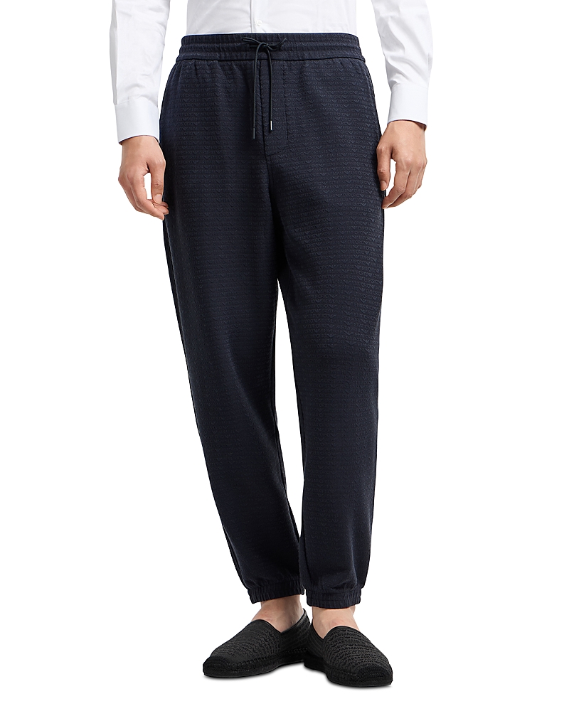 Emporio Armani Jacquard Logo Jogger Pants In Navy Blue