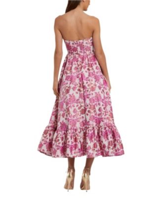 Mac Duggal Floral Brocade Strapless A Line Midi Dress