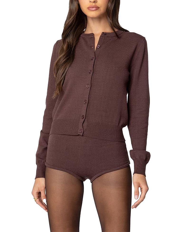 Edikted Ashlin Crewneck Cardigan In Brown