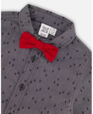  Printed Pine Chambray Shirt with Bow Tie Gray - Baby