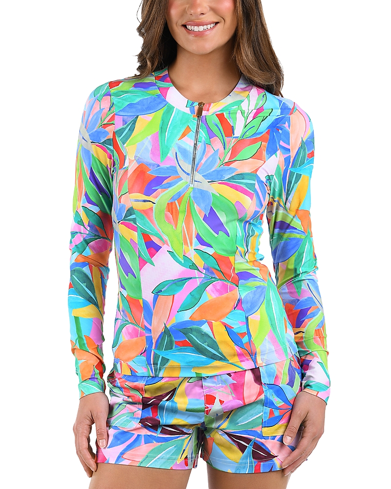 Shop La Blanca Tropi Flage Half Zip Rash Guard In Multi