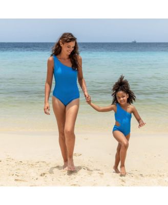  Marine Blue One Shoulder Swimsuit - Big Kid