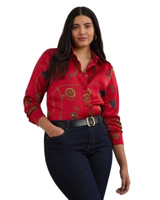 Ralph Lauren Plus Classic Fit Print Satin Charmeuse Shirt