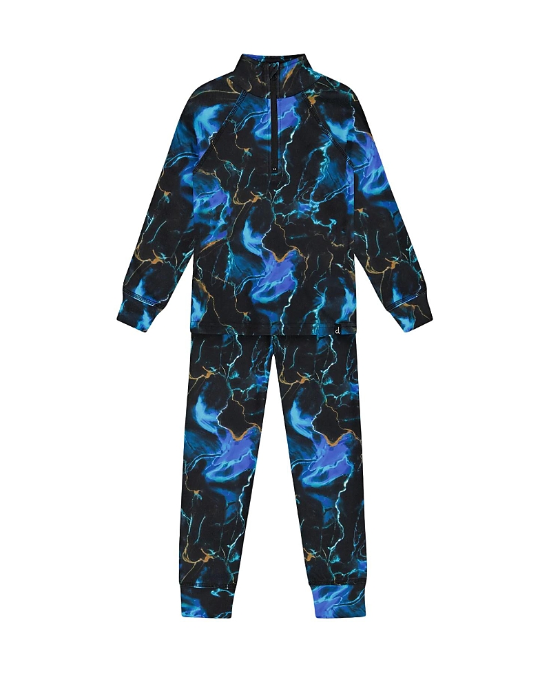 Deux Par Deux Two Piece Thermal Underwear Set Black Printed Storm - Little Kid In Printed Storm