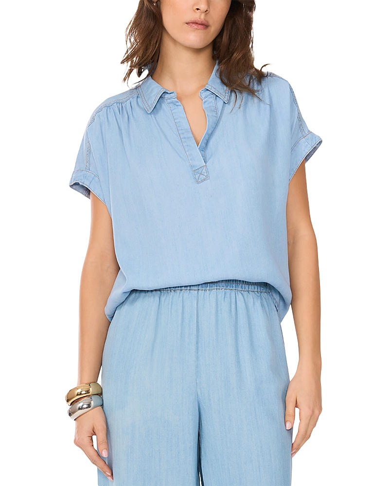 1.state Short Sleeve Collared Chambray Shirt In Angel Blue