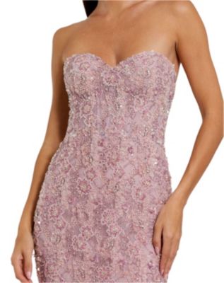 Beaded Satin Rose Cape Strapless Bustier Gown