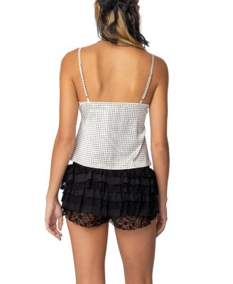 Polka Dot Satin Lace Trim Top