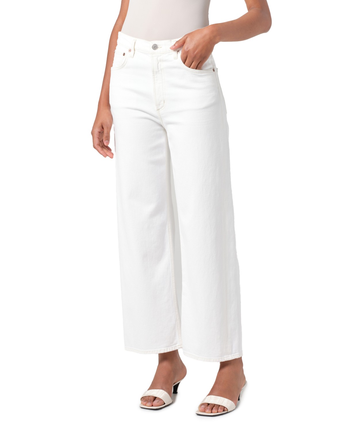 Agolde Ren High Rise Wide Leg Jeans in White Wash