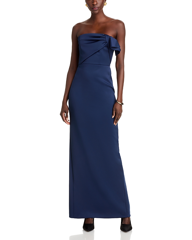Black Halo Off The Shoulder Trumpet Gown In Pacific Blue