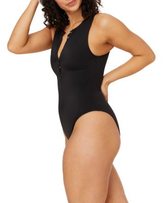  Women's Malibu Snap Front Long Torso One Piece Swimsuit