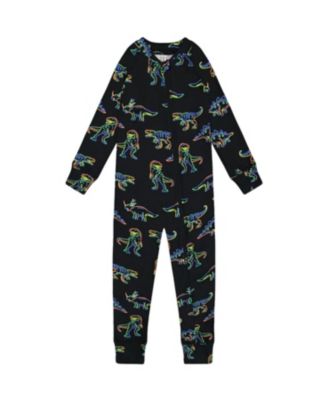 Deux par Deux - One Piece Thermal Underwear Black Printed Neon Dino - Baby