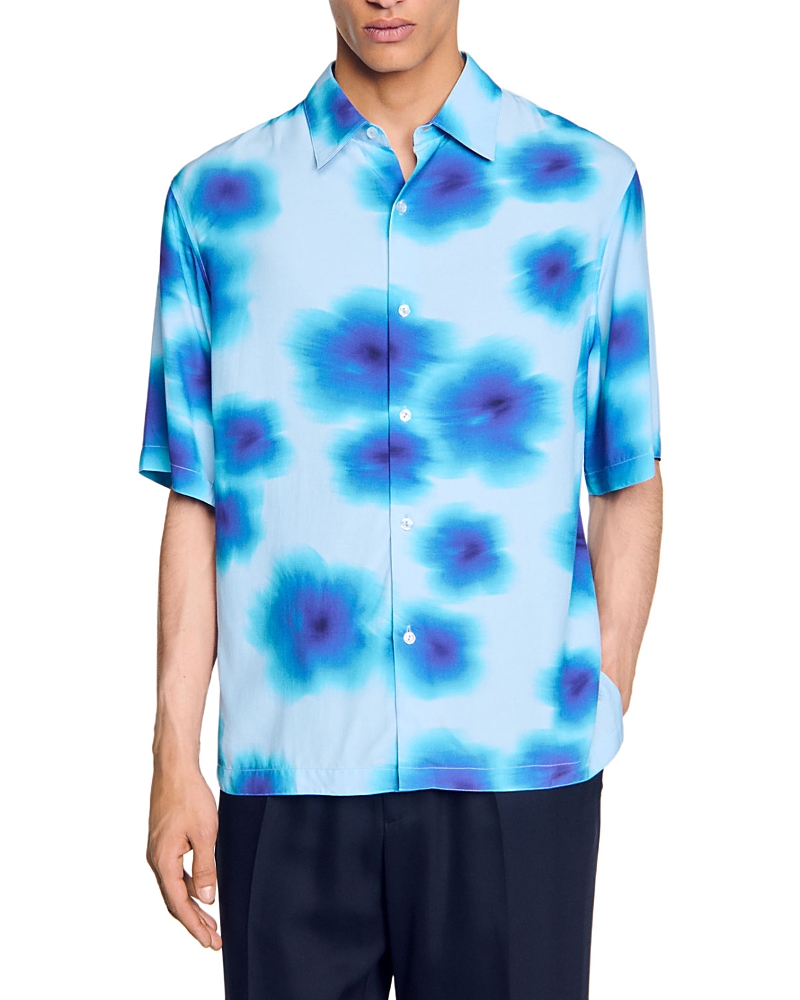 Sandro Hawaiian Printed Button Front Shirt In Blue Sky