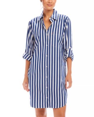 Karen Kane - Striped Roll Sleeve Shirt Dress