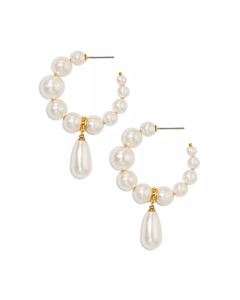 Nadri London Pearl Drop C Hoop Earrings