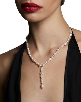 London Multi Pearl Y Necklace, 15"-17"