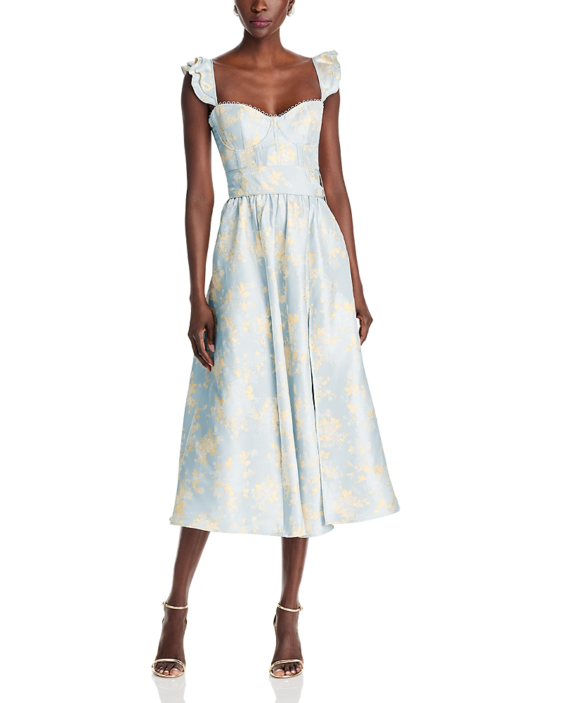 V. Chapman Vera Corset Midi Dress In Sky Windsor Brocade