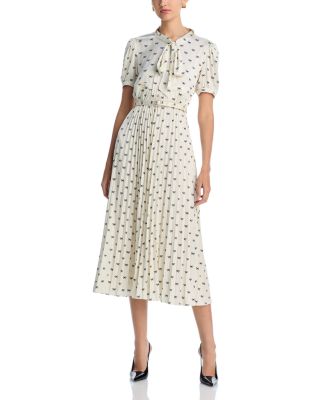 Self-Portrait - Satin Bow Print Midi Dress