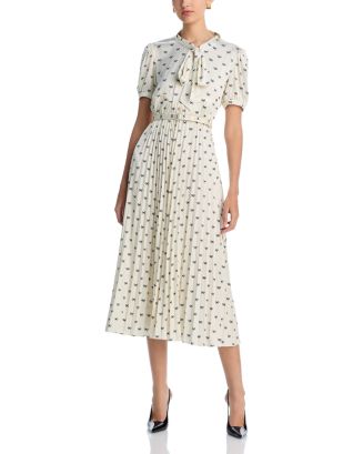 Self-Portrait Satin Bow Print Midi Dress | Bloomingdale's Women 