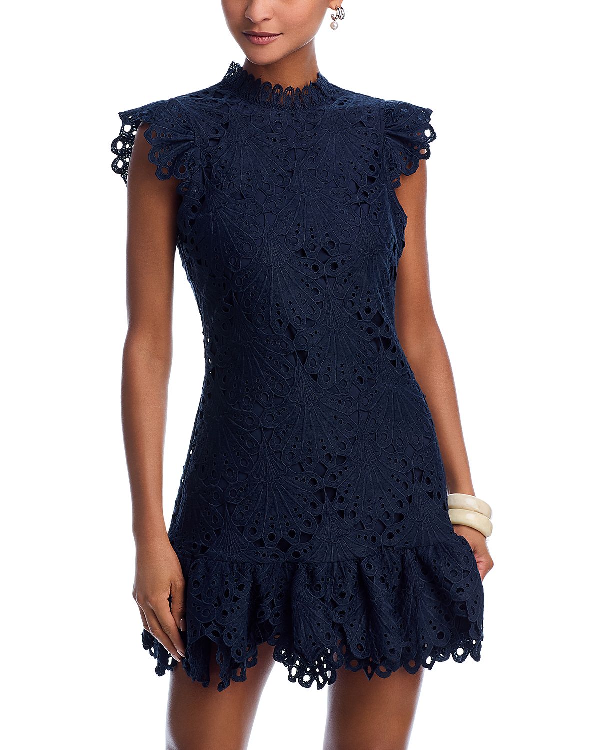 Aqua Mock Neck Lace Shift Dress - Exclusive