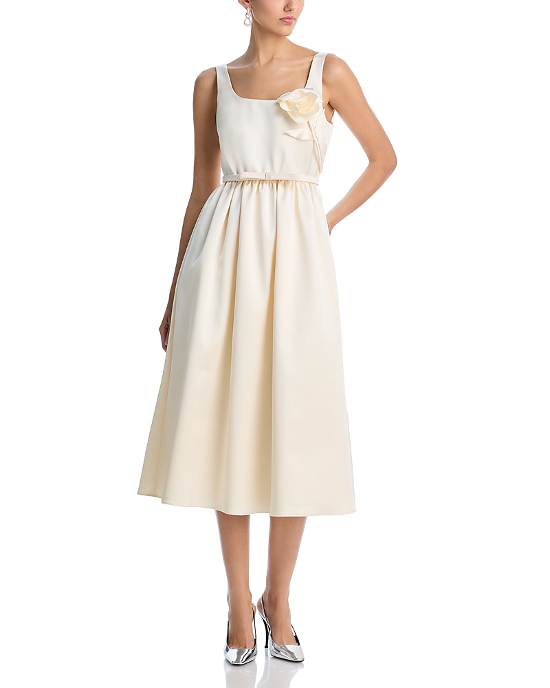 Self-Portrait Satin Flower Midi Dress