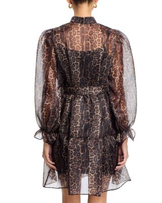 Organza Leopard V Neck Tiered Dress