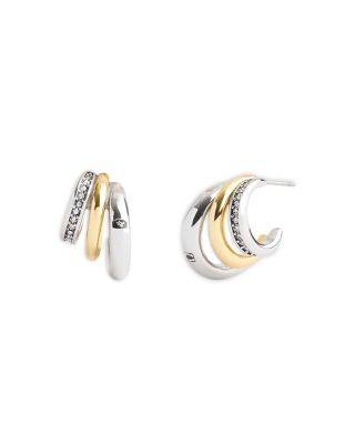 Pav&eacute; Tubular Triple Row Huggie Hoop Earrings