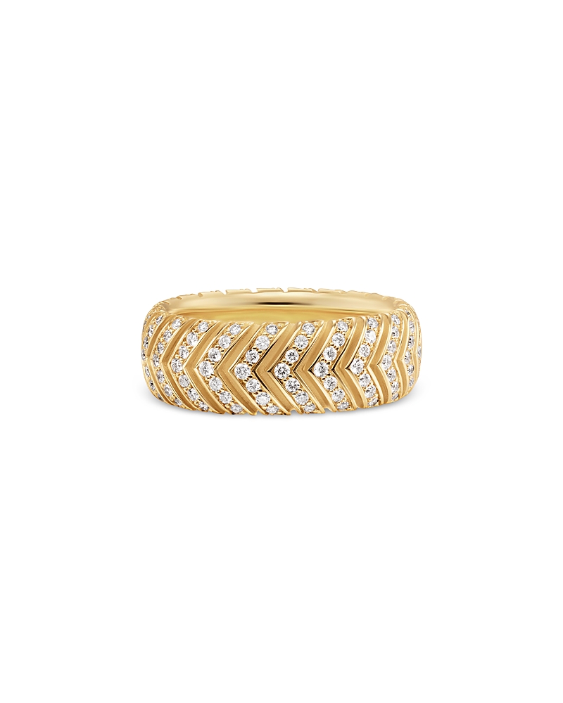 Men's Chevron Band Ring in 18K Yellow Gold with Diamonds, 8mm