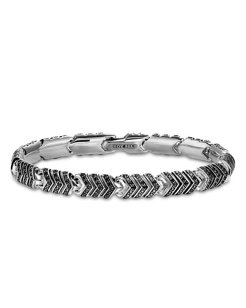 Men's Chevron Link Bracelet in Sterling Silver with Black Diamonds, 7.6mm