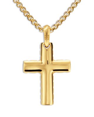 Chevron Cross Pendant in 18K Yellow Gold with Diamonds, 36mm