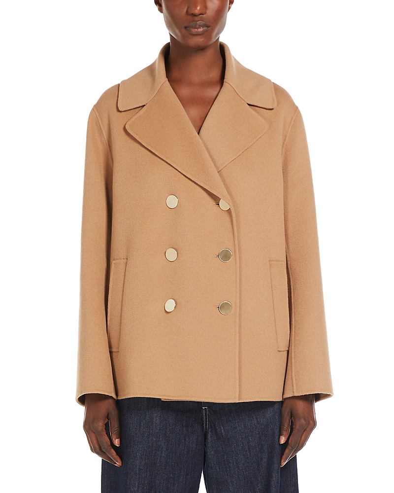 Max Mara Wool Double Breasted Coat In Camel