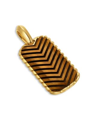 Men's Chevron Tag in 18K Yellow Gold with Tiger's Eye, 27mm