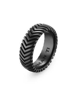 Men's Chevron Band Ring in Black Titanium, 8mm