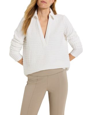 Nic+Zoe Textured Tonal Stripe Long Sleeve Polo Shirt