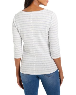Three Quarter Sleeve Stripe Boat Neck Tee