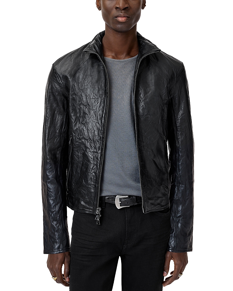 John Varvatos Ansel Crinkle Leather Jacket In Black