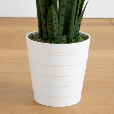 4' UV Resistant Artificial Sansevieria Plant in White Decorative Planter (Indoor/Outdoor)