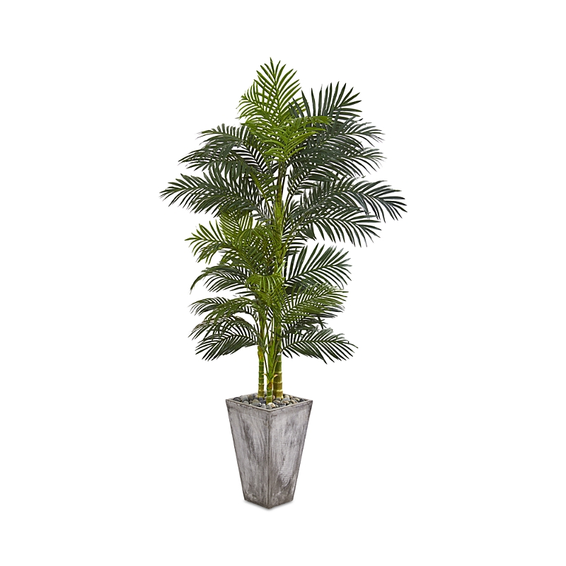 Nearly Natural 7' Golden Cane Artificial Palm Tree In Cement Planter In Green